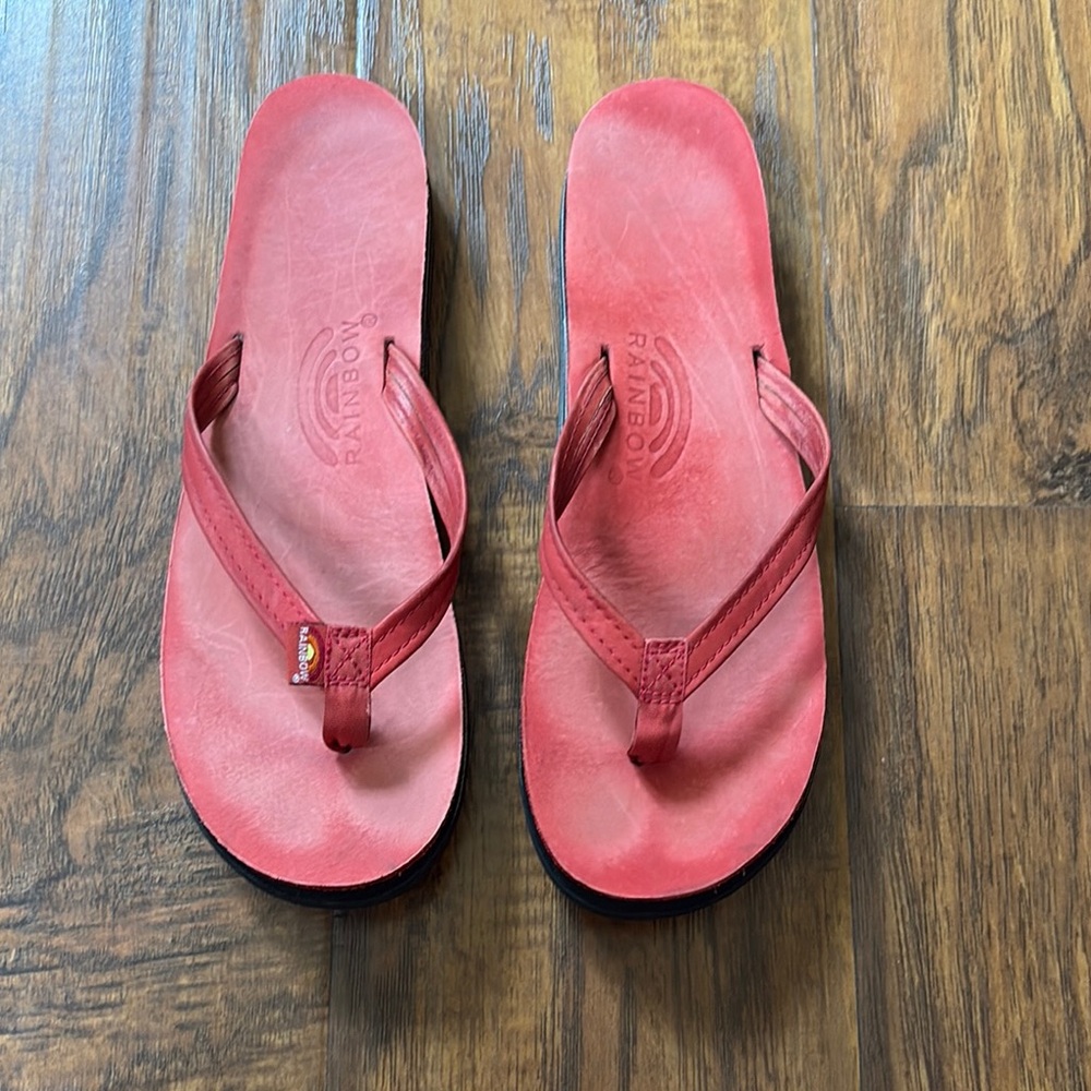 Rainbow Red Leather Flip Flop Sandals